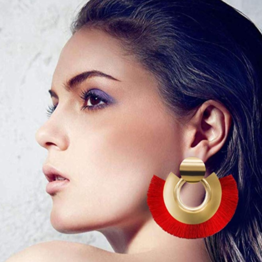 Tassel Gold Drop Statement Dangle Earrings